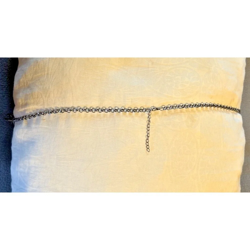 Silver Tone Chain Link Belt‎ Round Circle Retro MCM adjustable patina 44.5